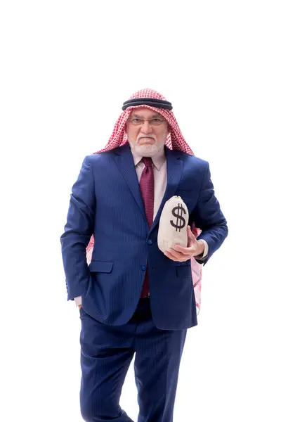 Åldrad Arabisk Affärsman Som Håller Pengar Isolerade Vitt — Stockfoto