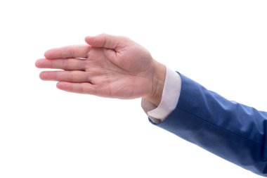 Erkek el üzerinde beyaz izole