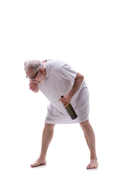 Alter Wahnsinniger Alkoholiker Isoliert Auf Weiß — Stockfoto