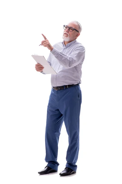 Old Boss Reading Paper Isolated White — Stock Photo, Image