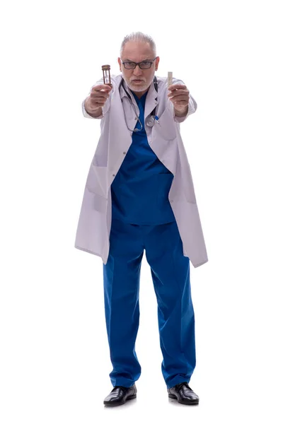 Yaşlı Doktor Zaman Yönetimi Kavramı Beyazda Izole Edildi — Stok fotoğraf