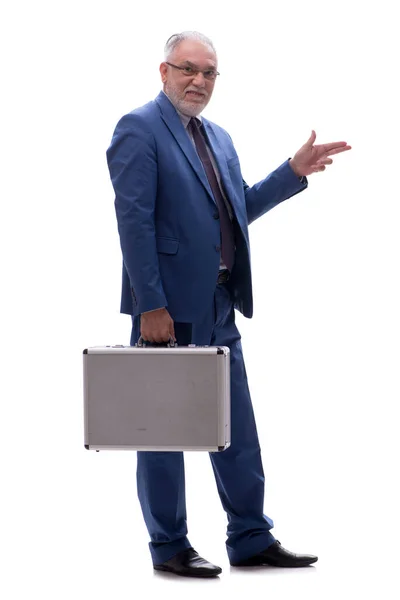 ホワイトで隔離されたケースを保持するオールド男性ボス — ストック写真