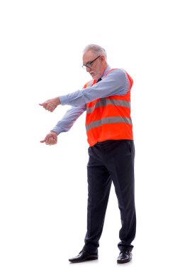 Yaşlı mimar beyaz üzerine izole edilmiş