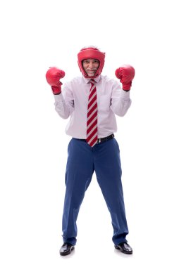 Eski erkek patron boksör beyazlar içinde.