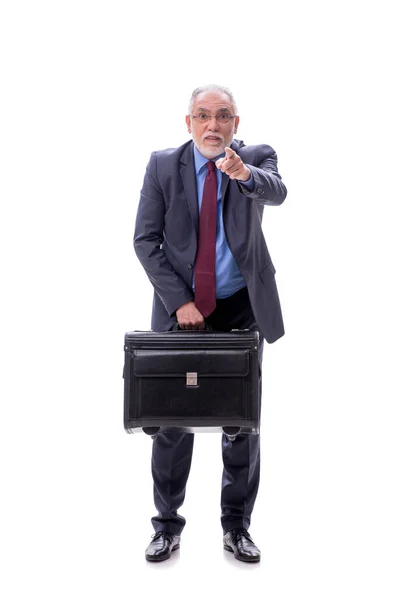 Åldrad Affärsman Med Resväska Isolerad Vitt — Stockfoto