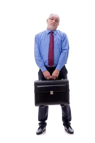 白で隔離された袋を握るビジネスマン — ストック写真