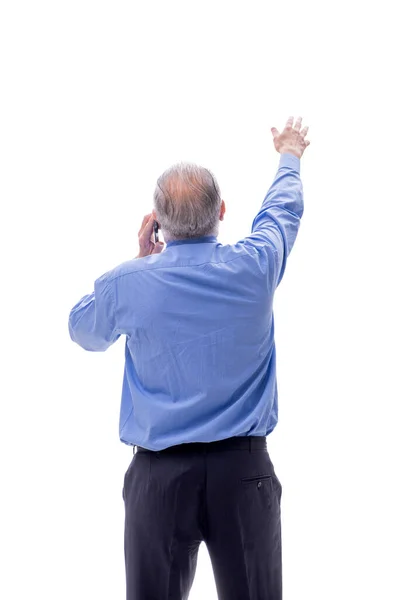 Uomo Affari Anziano Che Parla Telefono Isolato Bianco — Foto Stock