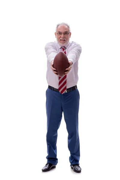 Gammal Manlig Chef Spelar Amerikansk Fotboll Isolerad Vitt — Stockfoto
