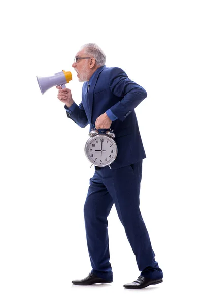 Old Boss Time Management Concept Isolated White — Stock Photo, Image