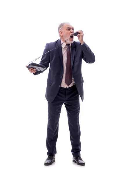 ホワイトで孤立した電話で話すビジネスマン — ストック写真