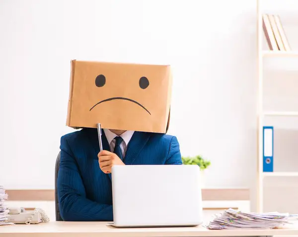 Unhappy Man Employee Box Instead His Head — Photo