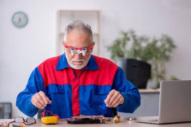 Laboratuvarda eski bir tamirci bilgisayar tamir ediyordu.