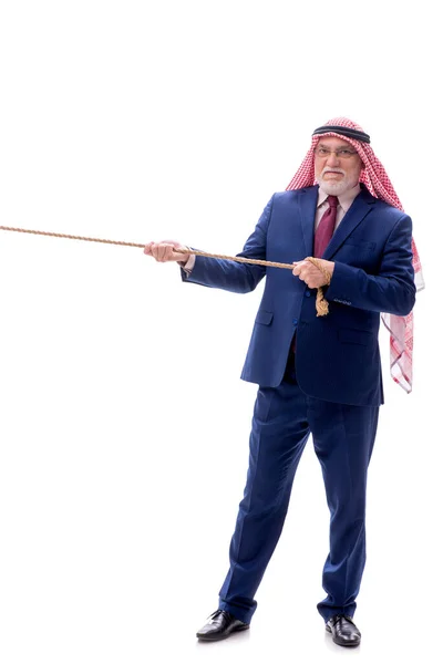 Alter Arabischer Geschäftsmann Mit Seil Isoliert Auf Weißem Grund — Stockfoto