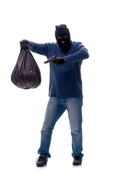 Young Burglar Stealing Money Isolated White — Stock Photo, Image