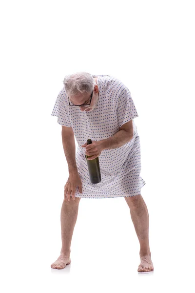 Homem Alcoólico Louco Envelhecido Isolado Branco — Fotografia de Stock