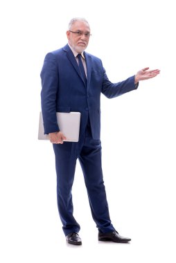 Bilgisayarlı eski patron beyazla izole edilmiş