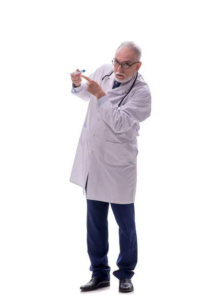 Stary Lekarz Odizolowany Białym — Zdjęcie stockowe