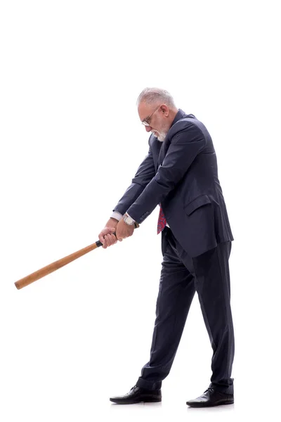 Old Boss Holding Baseball Bat Isolated White — Stock Photo, Image