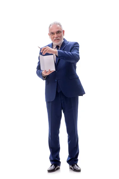 Old Male Teacher Holding Book Isolated White — Stock Photo, Image
