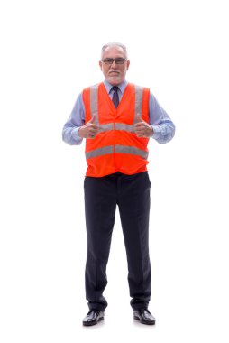 Yaşlı mimar beyaz üzerine izole edilmiş