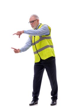 Yaşlı mimar beyaz üzerine izole edilmiş