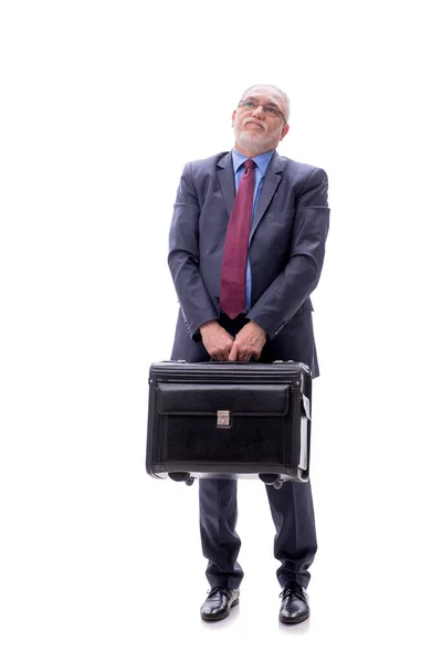 Aged Businessman Suitcase Isolated White — Stock Photo, Image