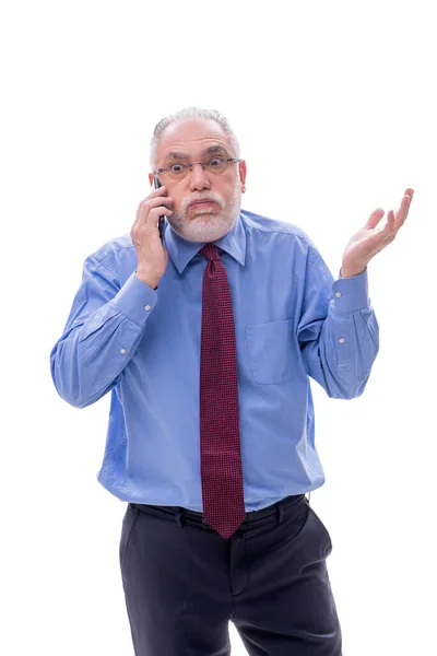 Hombre Negocios Edad Hablando Por Teléfono Aislado Blanco — Foto de Stock