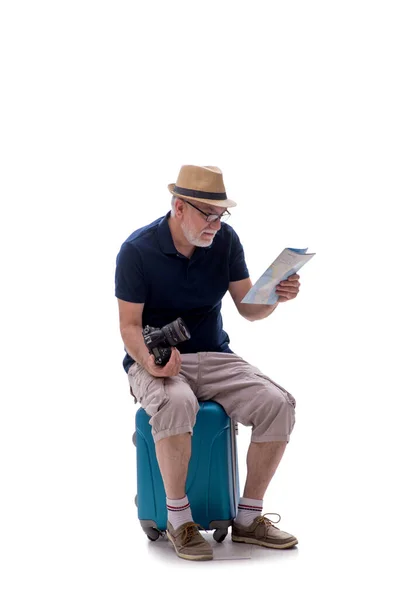 Old Businessman Travelling Concept Isolated White — Stock Photo, Image