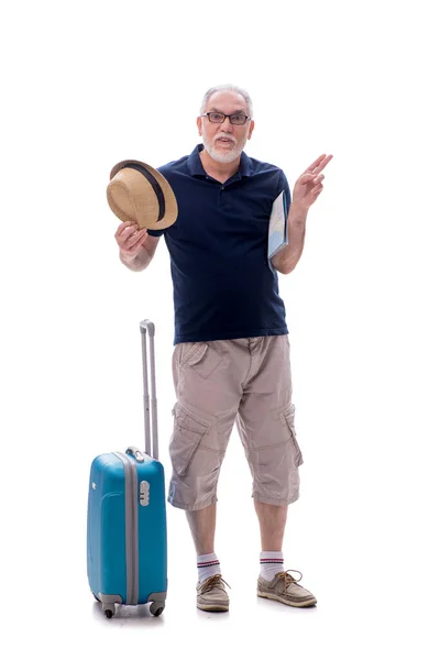 Old Businessman Travelling Concept Isolated White — Stock Photo, Image