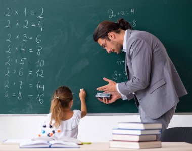 Sınıfta genç kızla birlikte olan öğretmen.