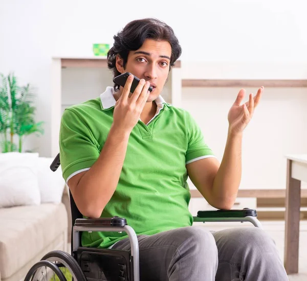 Young Handsome Man Wheelchair Home — Stock Photo, Image