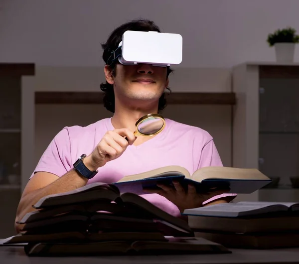 Male Student Virtual Glasses Late Home — Stock Photo, Image