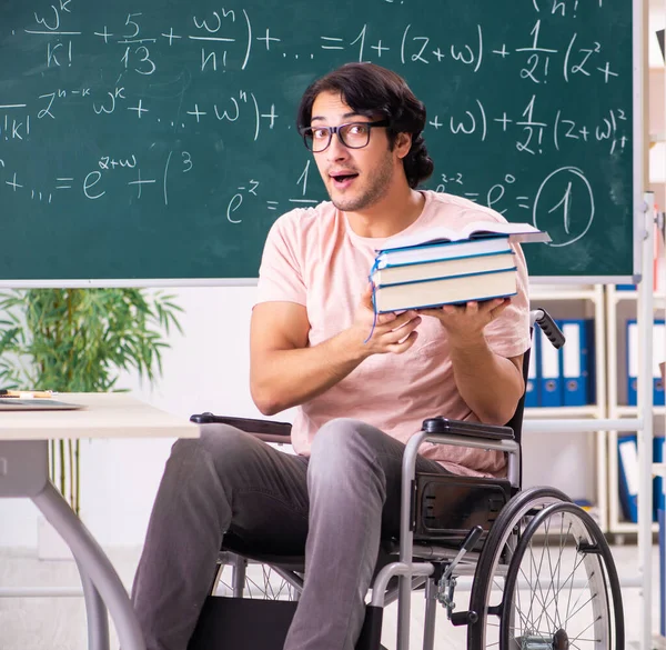 Young Handsome Man Wheelchair Front Chalkboard — Stockfoto