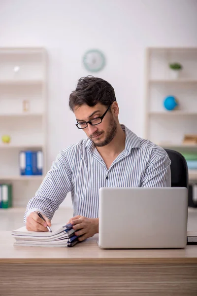 Young Male Employee Student Sitting Workplace — Stock Photo, Image