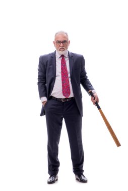 Beyazların üzerinde beysbol sopası tutan eski patron.