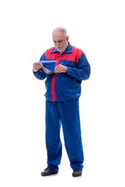 Yaşlı erkek ustabaşı beyaz üzerine izole edilmiş.