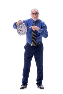 Zaman yönetimi kavramındaki eski patron beyaza izole edilmiş