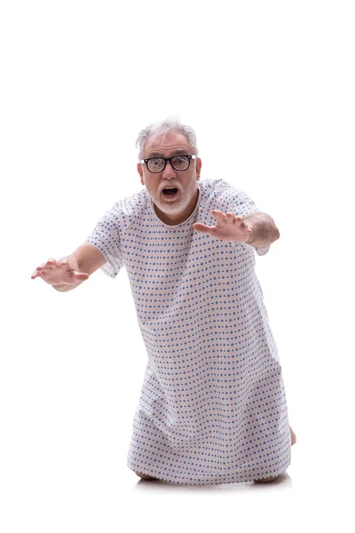 Yaşlı Deli Adam Beyazda Izole Edilmiş — Stok fotoğraf