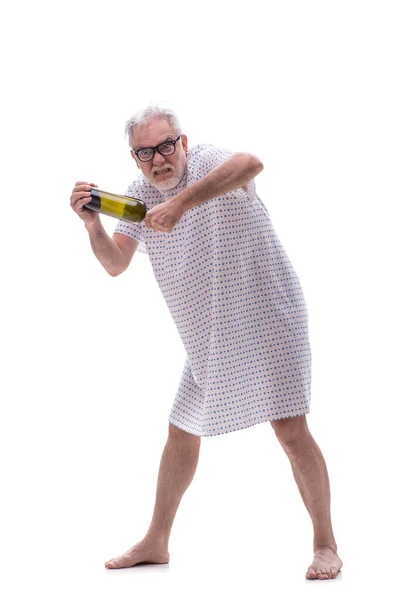 Hombre Alcohólico Loco Envejecido Aislado Blanco —  Fotos de Stock