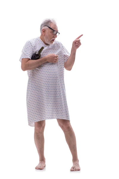 Aged Mad Alcoholic Man Isolated White — Stock Photo, Image
