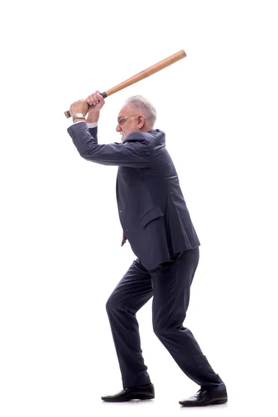 Starý Šéf Drží Baseballovou Pálku Izolované Bílém — Stock fotografie