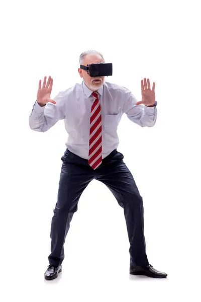 Biznesmen Wirtualnych Okularach Białym Tle — Zdjęcie stockowe