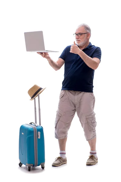 Vecchio Uomo Affari Concetto Viaggio Isolato Bianco — Foto Stock