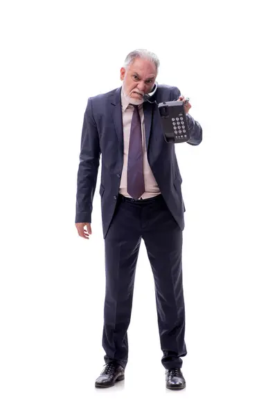 Empresário Falando Por Telefone Isolado Branco — Fotografia de Stock