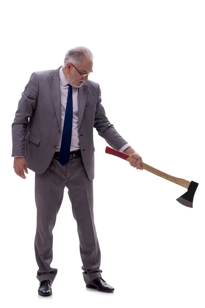 Old Male Boss Holding Hatchet Isolated White Royalty Free Stock Photos