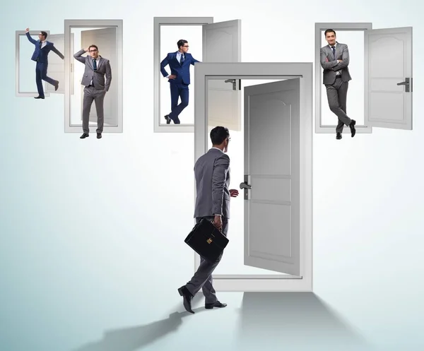 Businessman Uncertainty Concept Many Doors — Stock Photo, Image