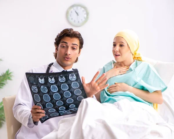 Young Handsome Doctor Visiting Female Oncology Patient — Stock Photo, Image