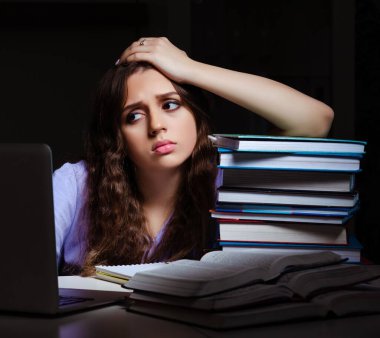 Evde sınava hazırlanan genç kız öğrenci.