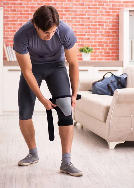 Young Handsome Man Doing Sport Exercises Home — Stock Photo, Image