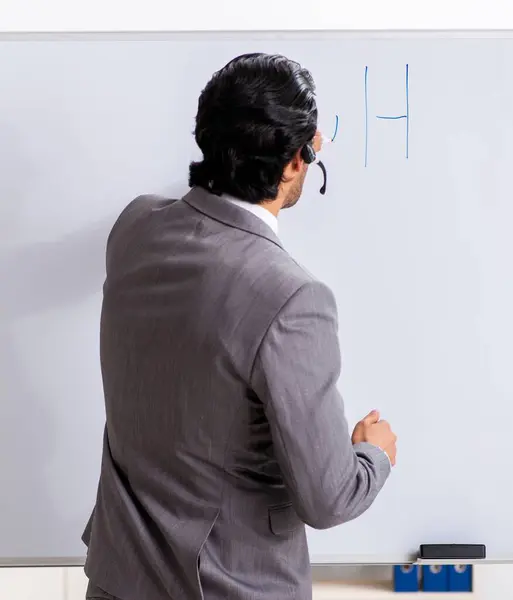 Young Handsome Businessman Front Whiteboard — Stock Photo, Image